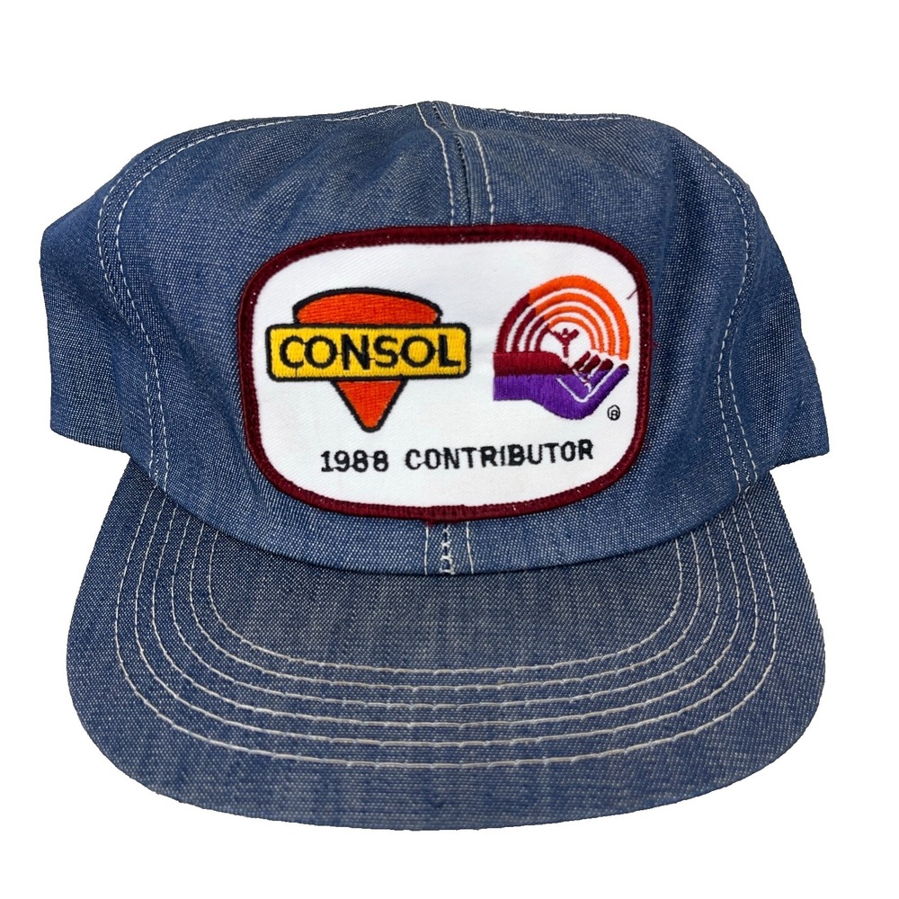Vintage Consol Trucker Hat Denim‎ Made In USA Coal Mining 80s Patch United Way J